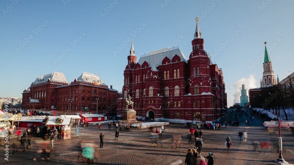 Historical Museum and Christmas Fair. Moscow. Time-Laps