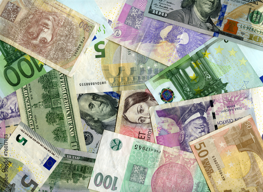 Obraz premium Background. US dollars, Euro and Czech koruns