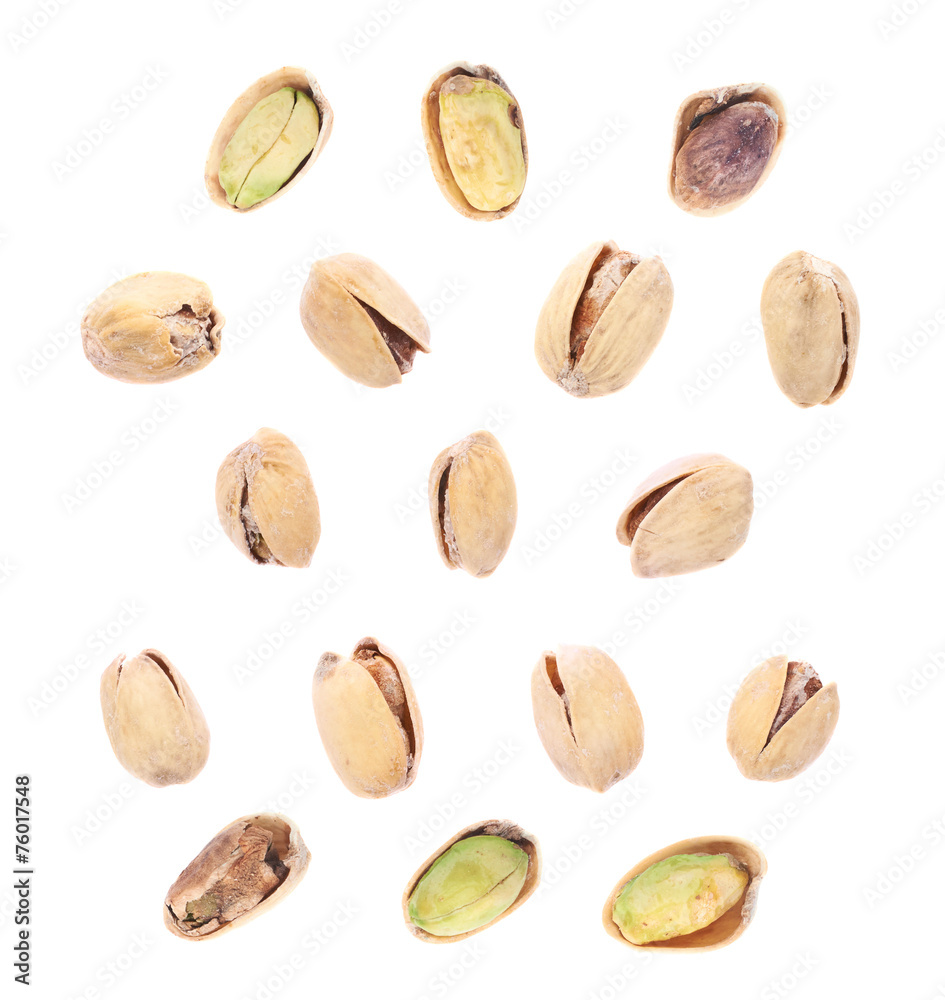 Multiple single pistachios isolated