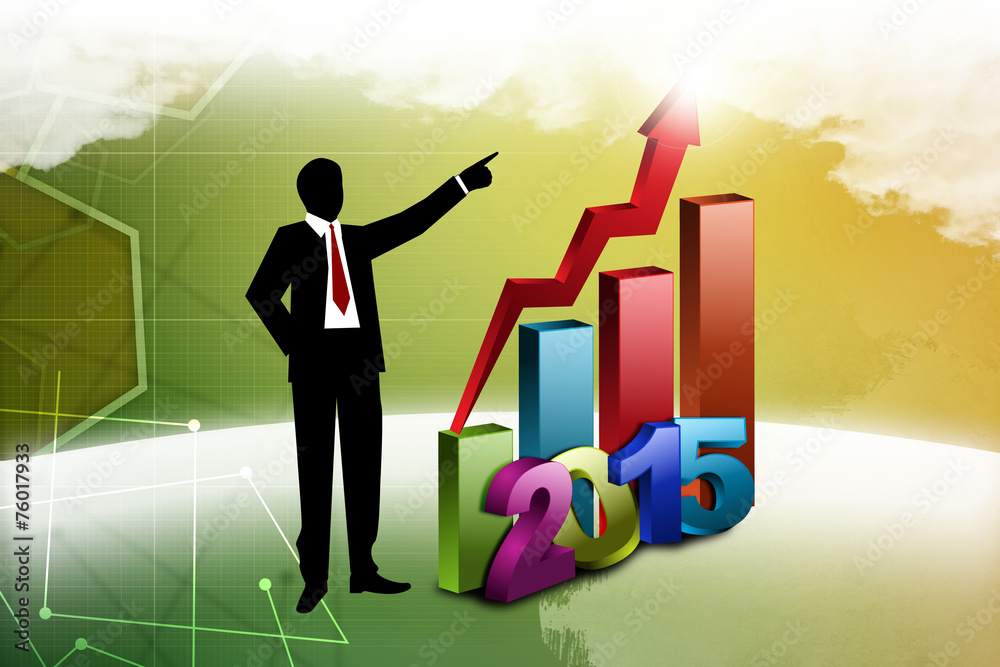 Business man showing New year growth Business man showing New year growth
