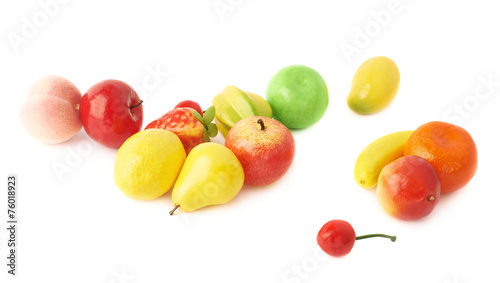 Fototapeta Naklejka Na Ścianę i Meble -  Pile of multiple artificial plastic fruits and berries