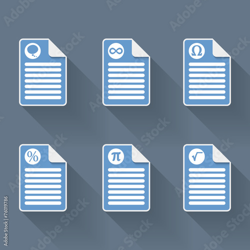 Set of six document icon and symbols