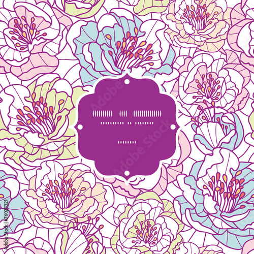 Vector colorful line art flowers frame seamless pattern