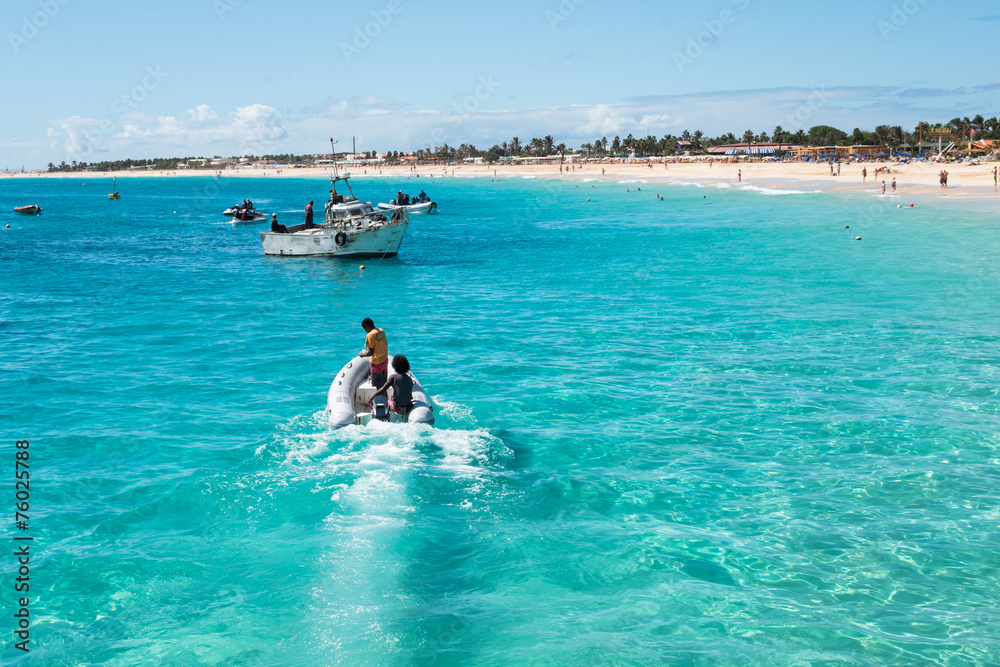 Fisher boats Santa Maria beach in Sal Cape Verde - Cabo Verde