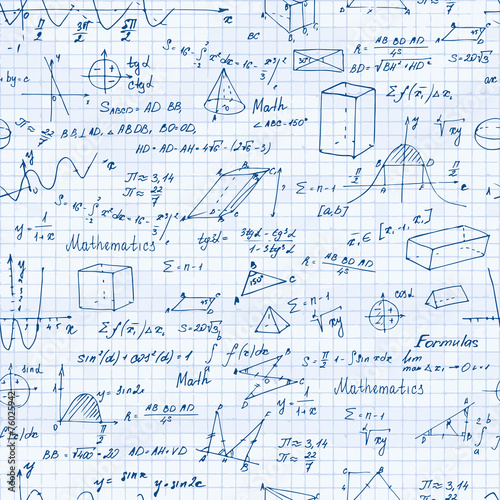 Math. Seamless pattern with trigonometry formulas.