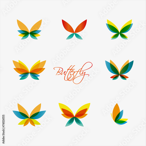 Set of colorful butterflies logos. Vector illustration.