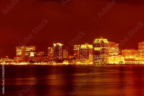 Downtown Halifax nightly panorama across Halifax harbour  Nova Scotia  Canada