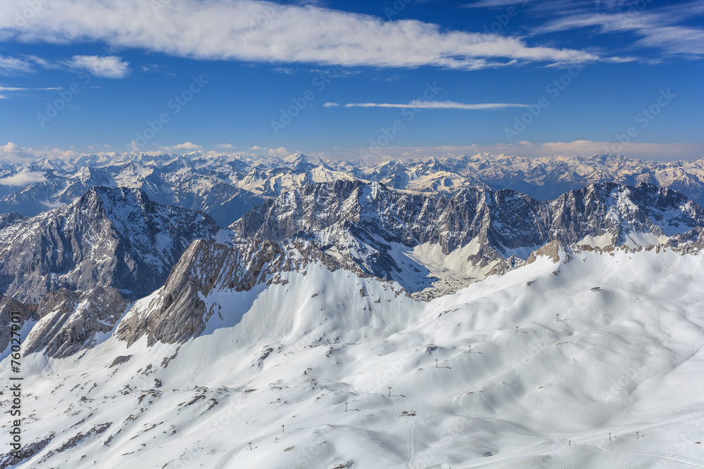 winter landscape of Alps mountain from Zugspitze top of Germany