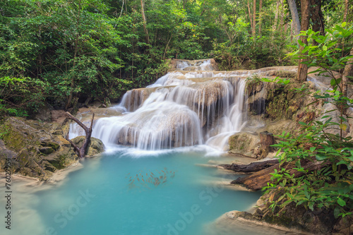 tropical fall at Erawan Waterfall at Kanchanaburi Thailand © Noppasinw