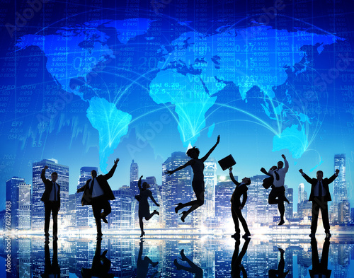 Silhouette Cheerful People Global Business Team Concept