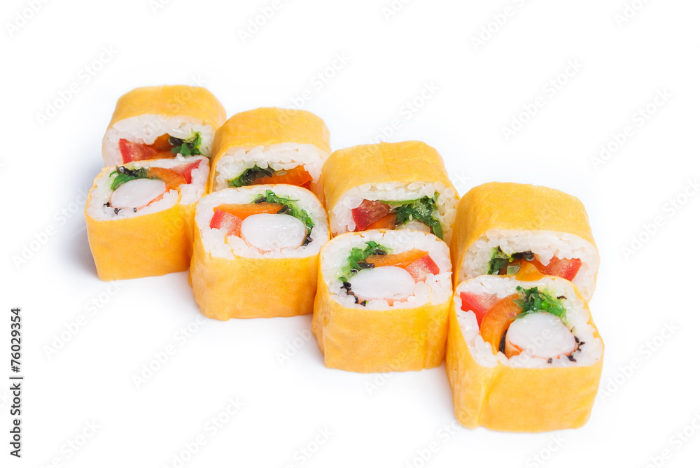 Set of sushi rolls maki isolated on white Set of sushi rolls maki isolated on white