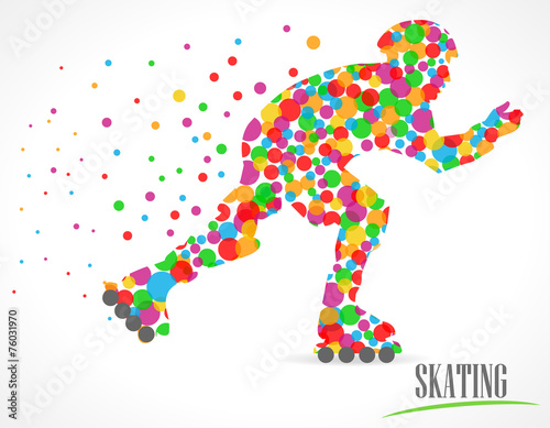 man skating, skating sports with polka dots design - vector