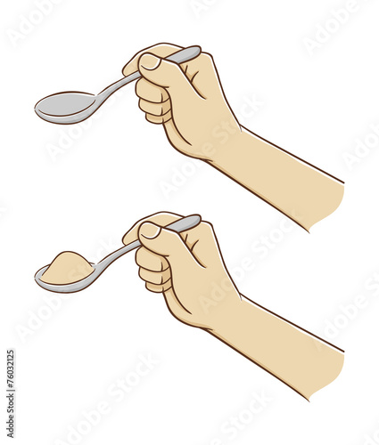 Hand holding spoon of sugar