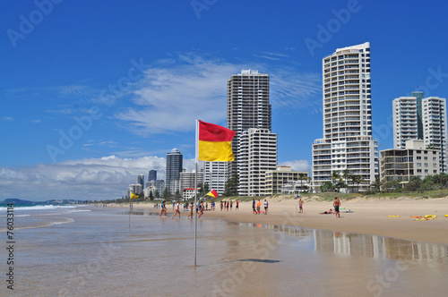 Life Saving flag. Beach at the Gold Coast, Queensland. © katerinka_au