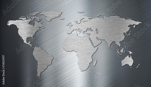 world map on metal plate