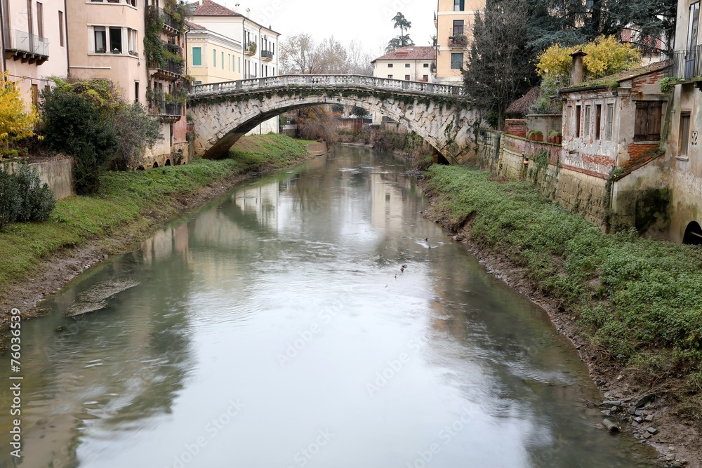 St. Michael's bridge with the RETRONE River in the city of Vicen St. Michael's bridge with the RETRONE River in the city of Vicen