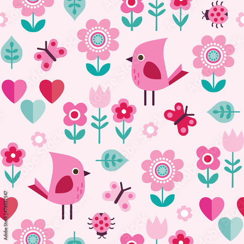 cute pink pattern with birds and flowers