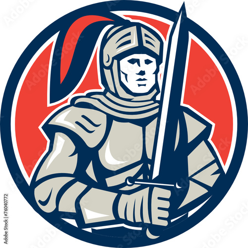 Knight Full Armor With Sword Circle Retro