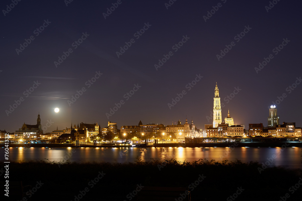 Night view over City of Antwerp