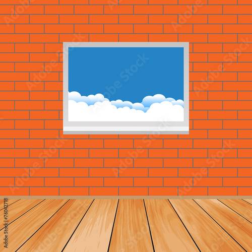 In a brick wall window wood floor