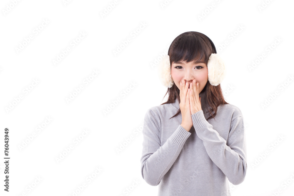 happy, smiling, joyful woman with earmuffs happy, smiling, joyful woman with earmuffs
