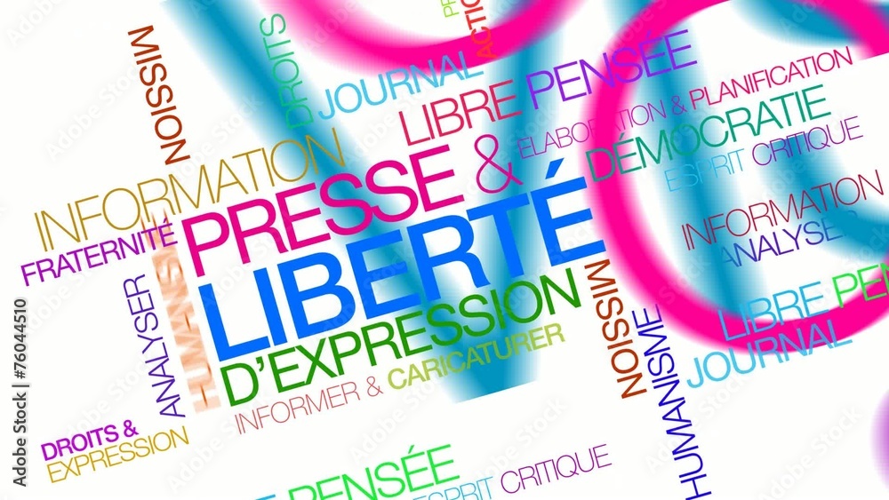 Presse et liberté d'expression nuage de mots coloré texte
