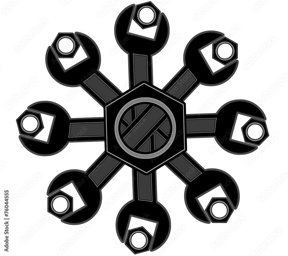 the logo of the bolts and wrenches. the logo of the bolts and wrenches.