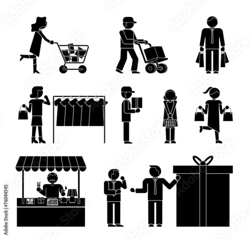 Set of shoppers and shopping icons