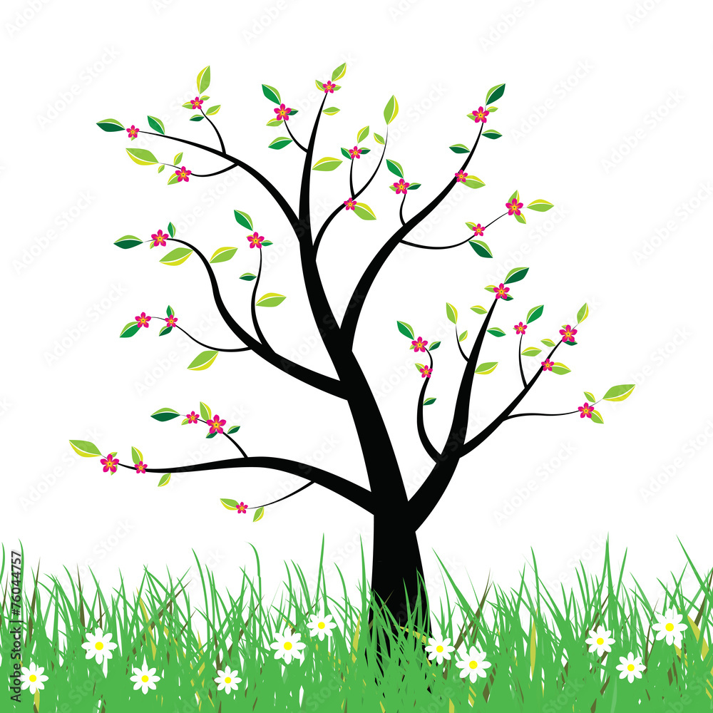 Flowering spring tree illustration background Flowering spring tree illustration background