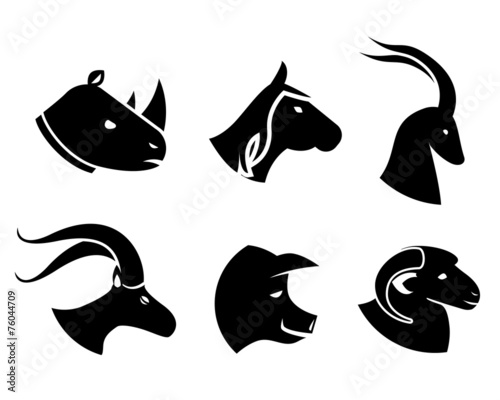 Set of black animal head icons