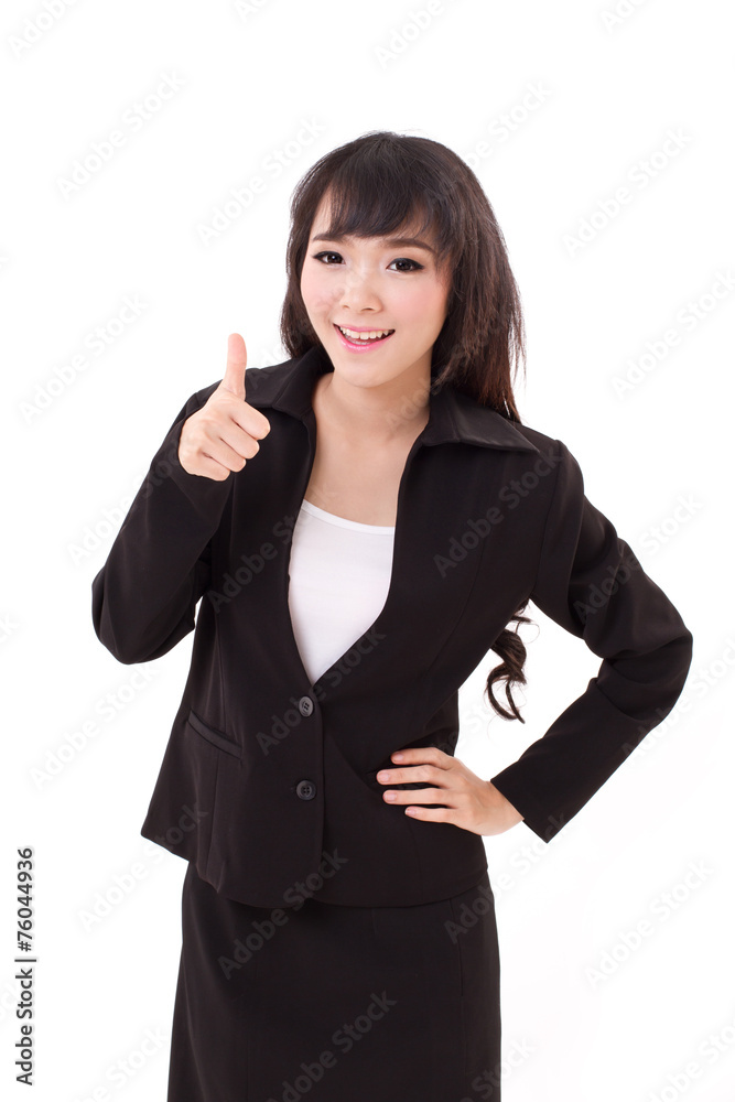 beautiful businesswoman giving, showing thumb up hand gesture beautiful businesswoman giving, showing thumb up hand gesture
