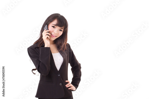 businesswoman using or talking via smartphone, studio isolated © 9nong
