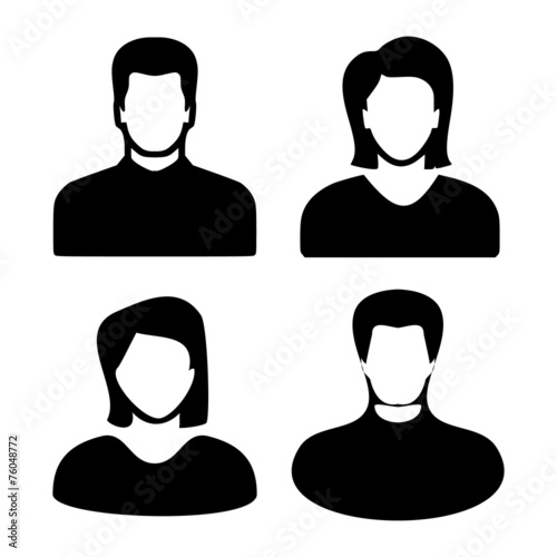 Two men and women black avatar profile picture set. Vector photo