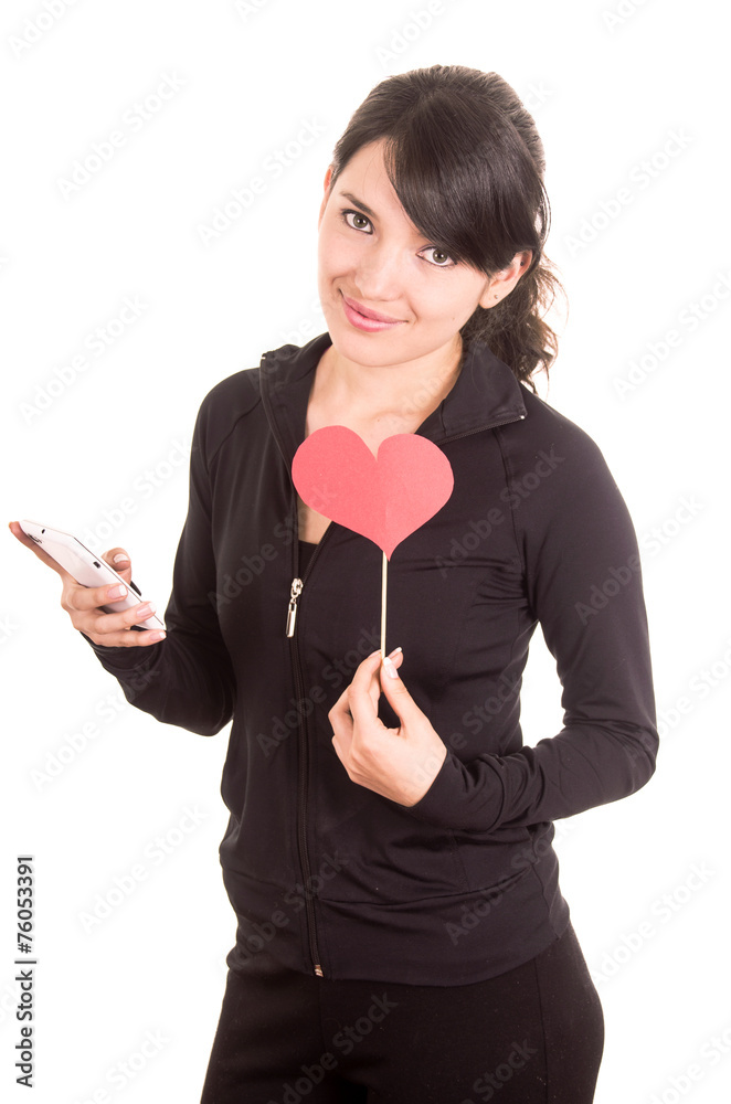 beautiful young latin happy girl holding red paper heart beautiful young latin happy girl holding red paper heart