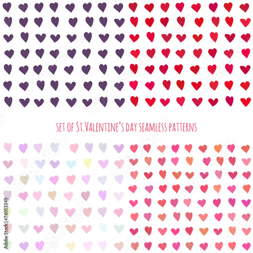 Set of Valentine's day seamless patterns with hearts