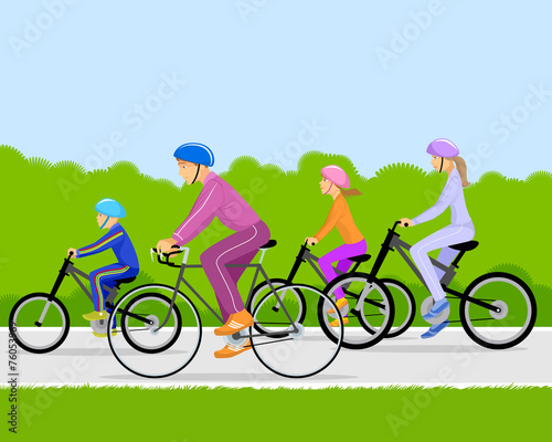 Family on bicycles
