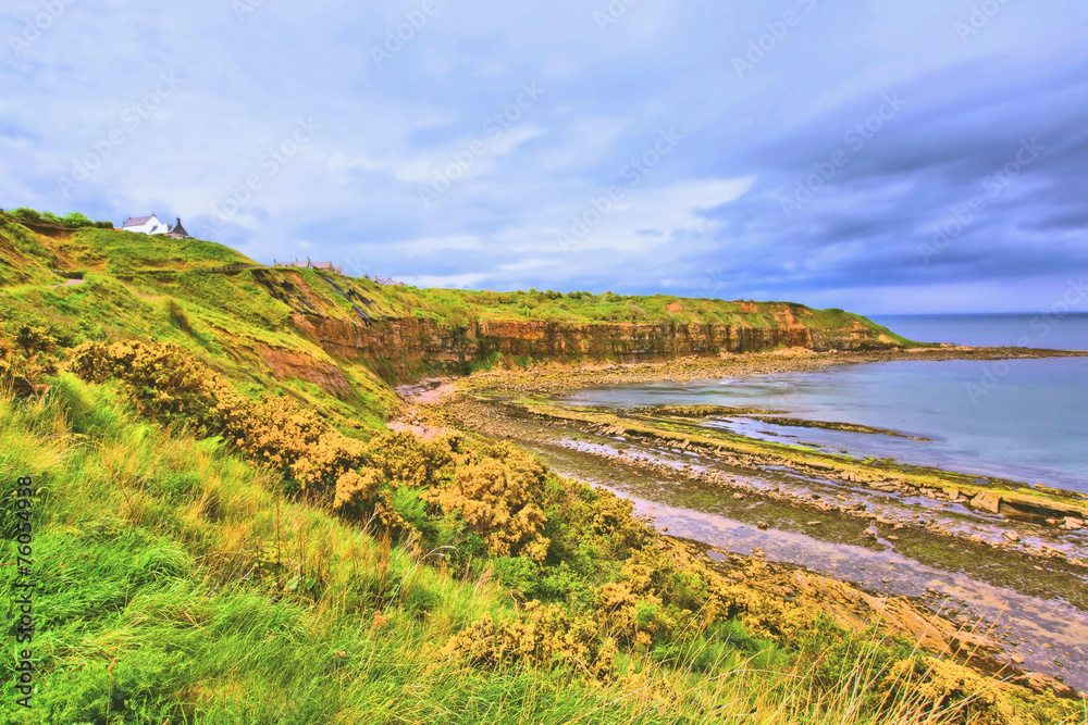Cove bay with cliffs on the east coast of Scotland