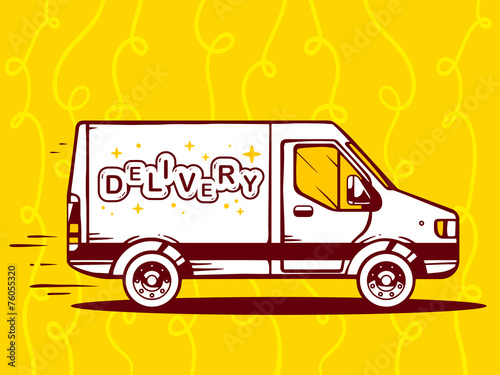 Vector illustration of van free and fast delivery to customer on