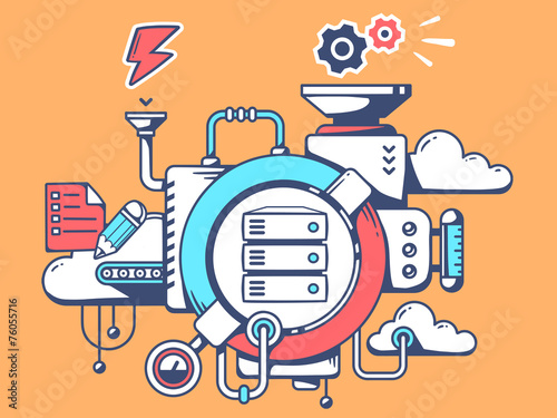 Vector illustration of mechanism with work server and relevant i