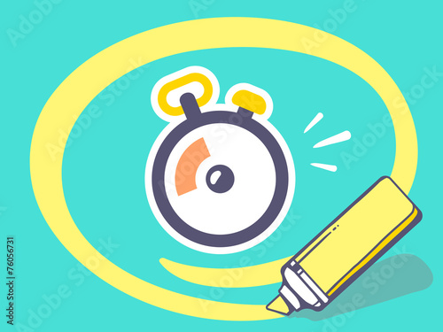 Vector illustration of marker drawing circle around stopwatch on