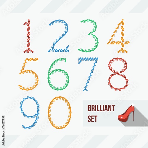 Set of numbers of shoes and gems