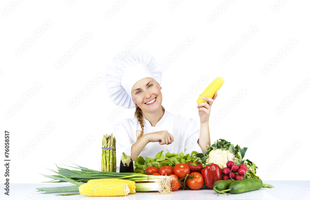 beautiful young chef woman prepare and decorating tasty food in beautiful young chef woman prepare and decorating tasty food in