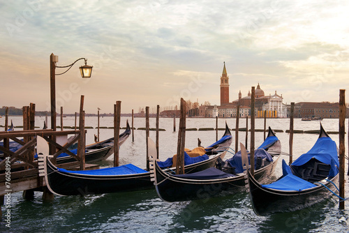venetian gondolas moored