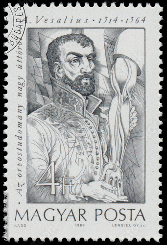 Stamp printed in Hungary shows Vesalius