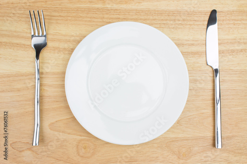 Empty dinner plate with knife and fork