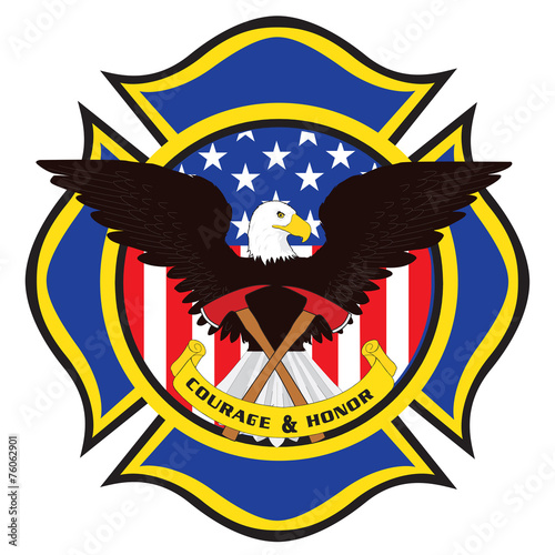 Fire Fighter Emblem with Eagle and Axes