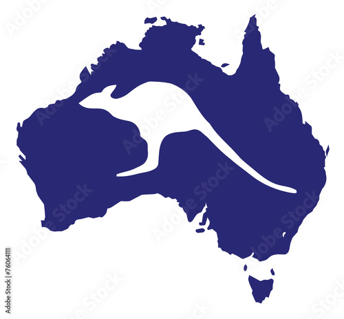 Australia Map With Kangaroo Silhouette