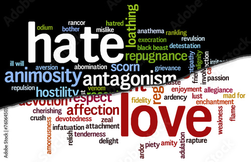 Cloud containing words related to hate opposed to love #76064503