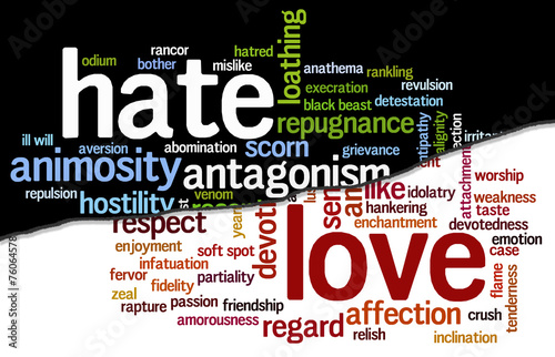 Foto Cloud containing words related to hate opposed to love