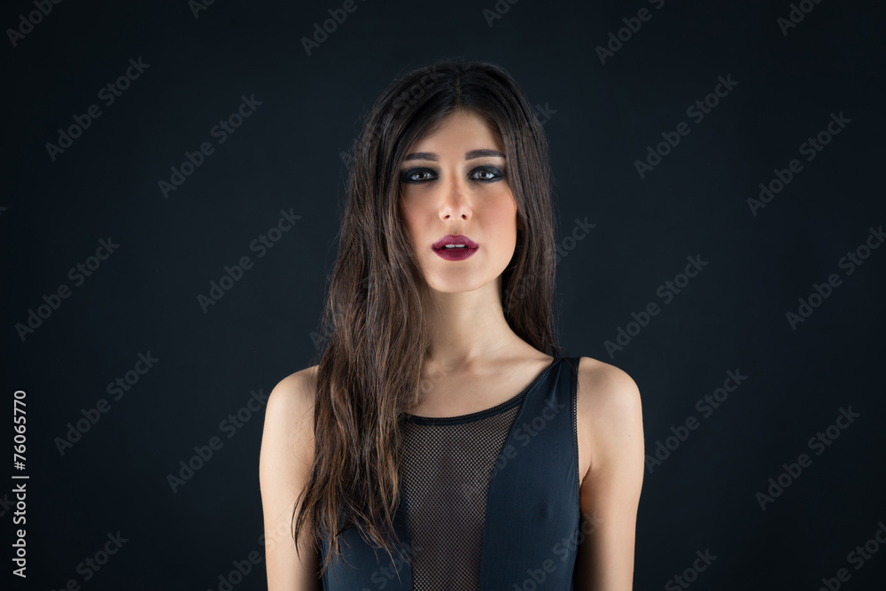 Intimate woman close up portrait with black underwear isolated o Intimate woman close up portrait with black underwear isolated o